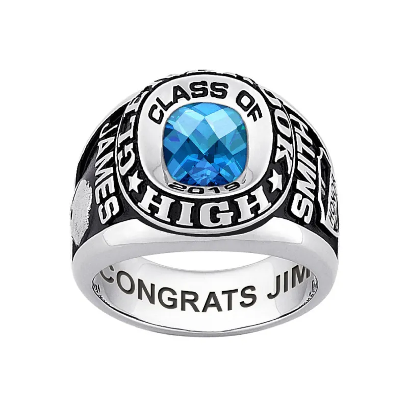 Men's CELEBRIUM Double Row Traditional Checkerboard Birthstone Class Ring sold by Limoges Jewelry