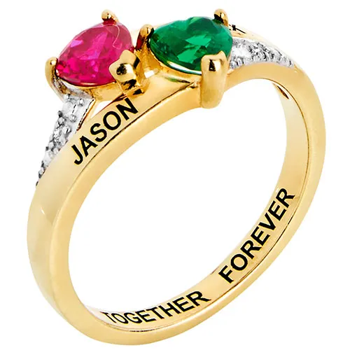 14K Gold over Sterling Couple's Birthstone Heart Diamond Accent Ring sold by Limoges Jewelry product image thumbnail 2