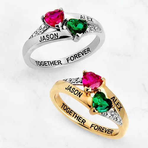 14K Gold over Sterling Couple's Birthstone Heart Diamond Accent Ring sold by Limoges Jewelry product image thumbnail 4