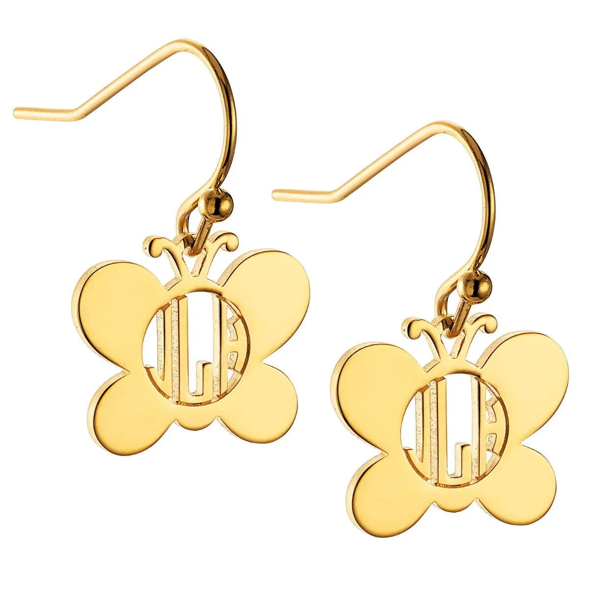 14K Gold Plated Butterfly Monogram Dangle Earring sold by Limoges Jewelry product image thumbnail 2