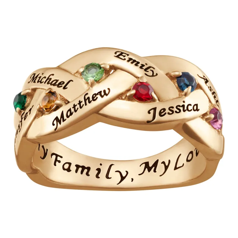14K Gold over Sterling Family Name & Birthstone Ring sold by Limoges Jewelry