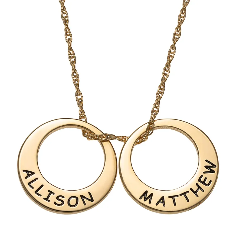 14K Gold over Sterling Engraved Name Open Disc Necklace - 2 Discs sold by Limoges Jewelry
