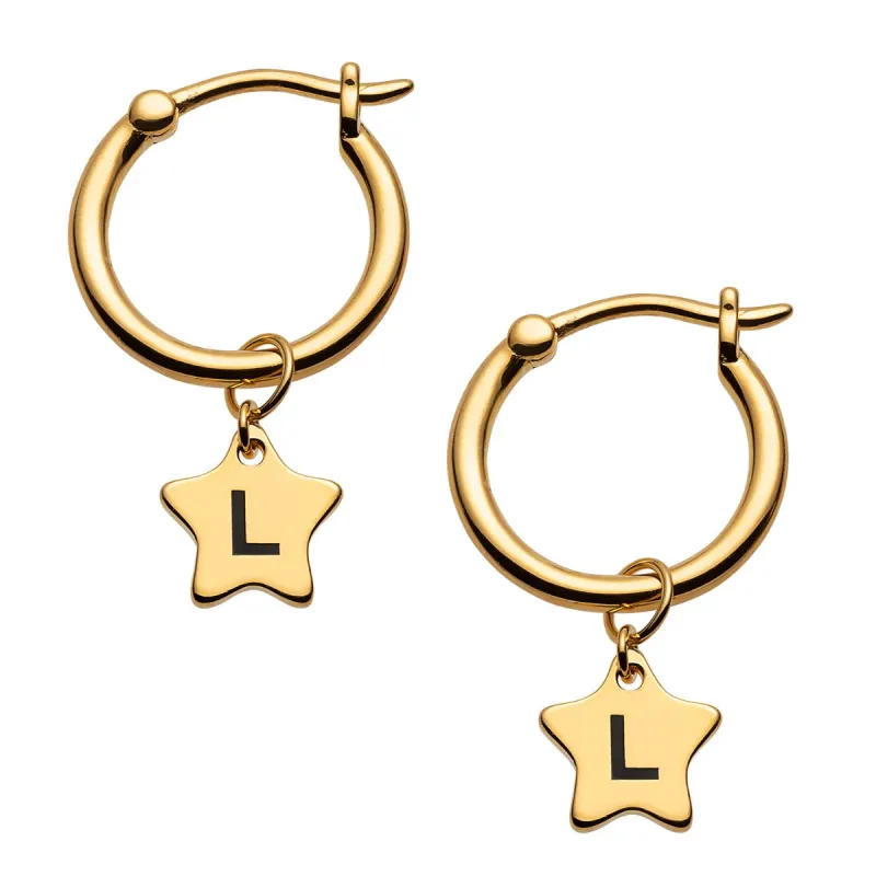 14K Gold Plated Star Initials Huggie Earrings sold by Limoges Jewelry
