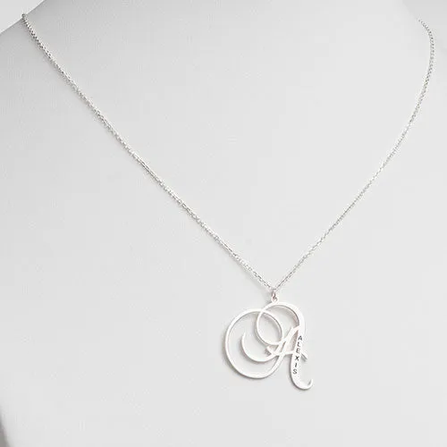 10K White Gold Initial With Engraved Name Necklace sold by Limoges Jewelry product image thumbnail 2