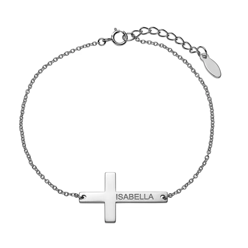 Sterling Silver Engraved Name Cross Bracelet sold by Limoges Jewelry