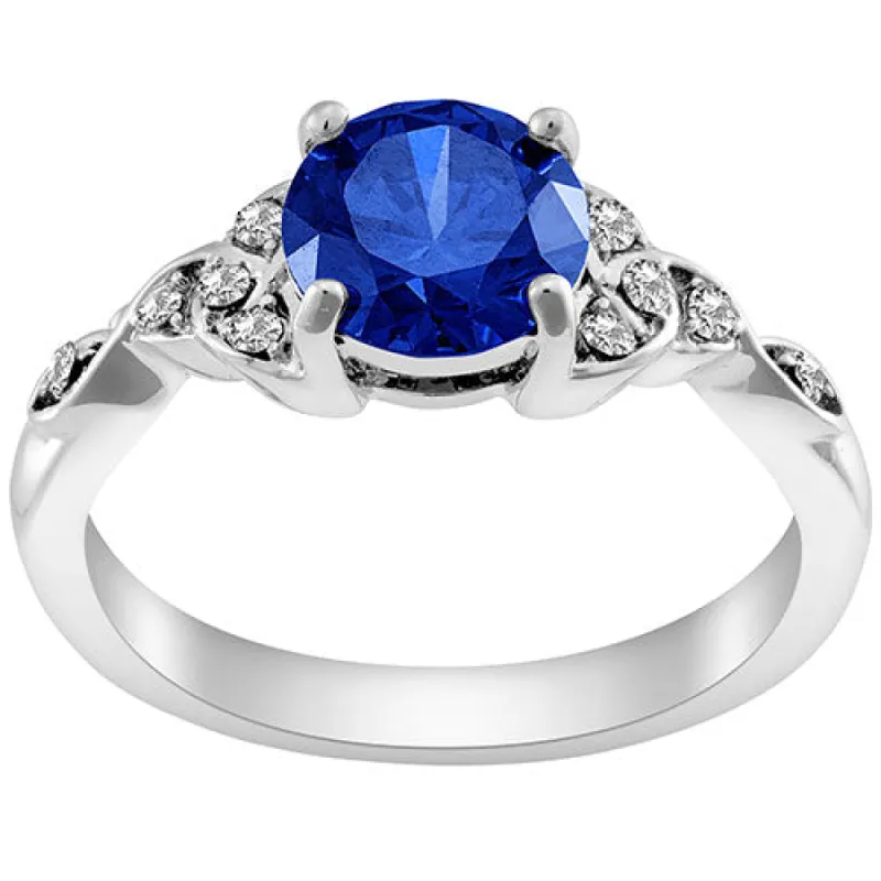 Silver Plated Simulated Sapphire and Clear Crystal Trinity Knot Ring sold by Limoges Jewelry