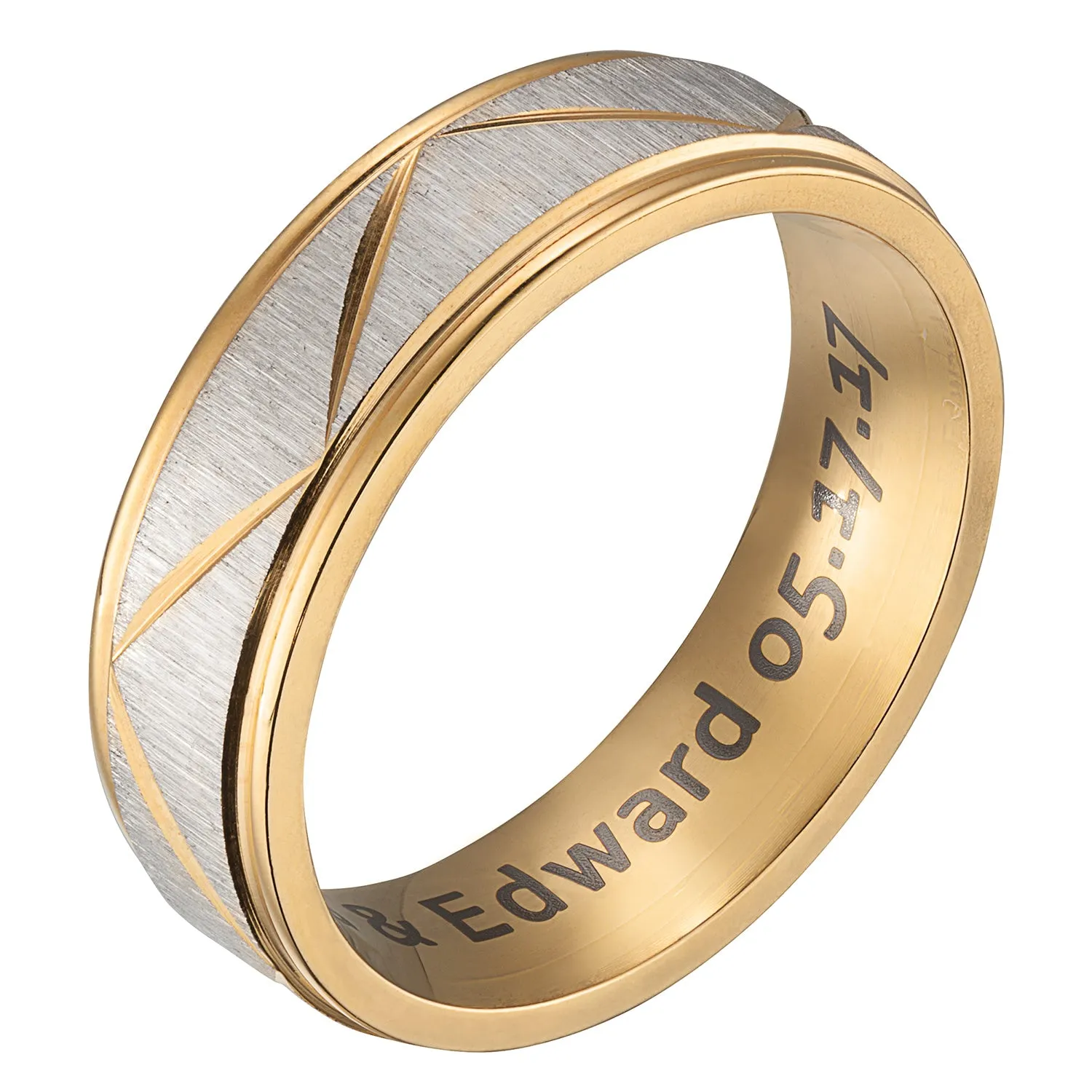 Stainless Steel Men's Engraved Diamond-cut Wedding Band sold by Limoges Jewelry product image thumbnail 2