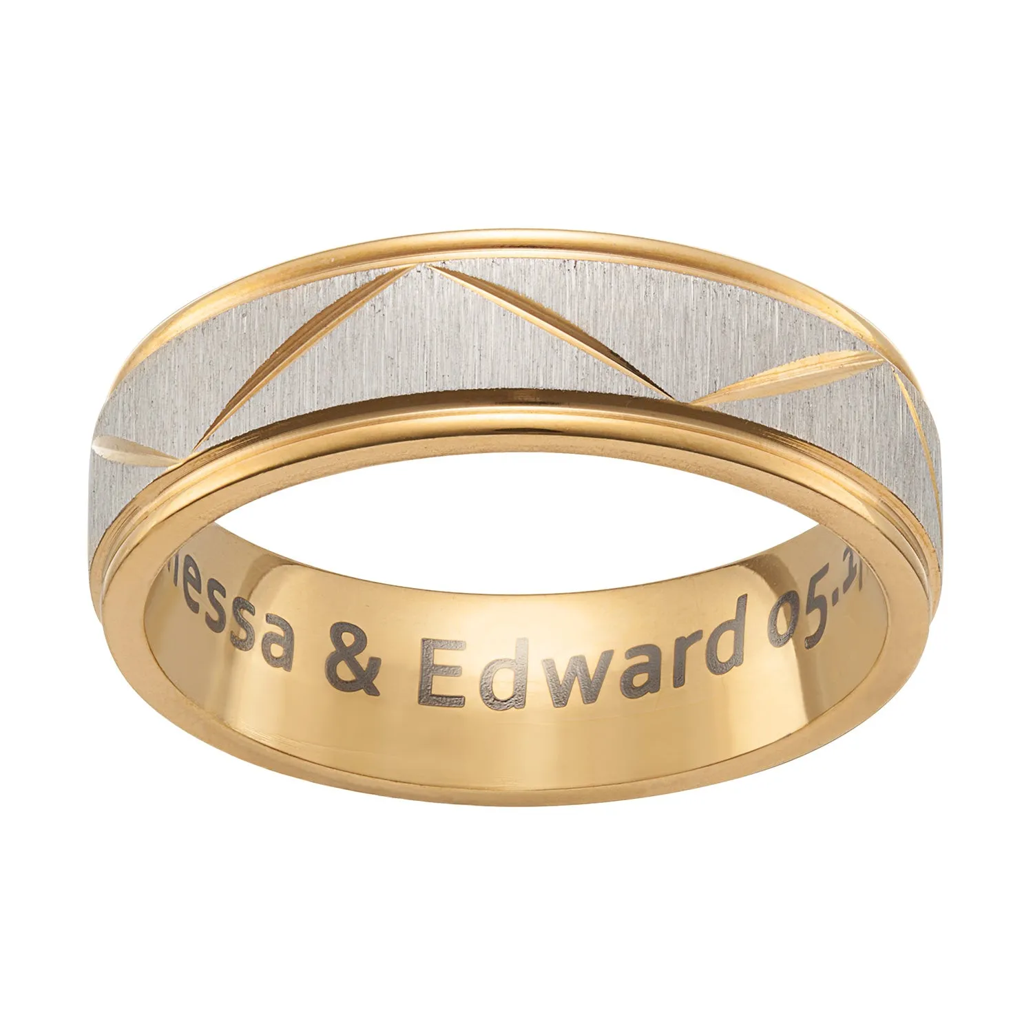 Stainless Steel Men's Engraved Diamond-cut Wedding Band sold by Limoges Jewelry