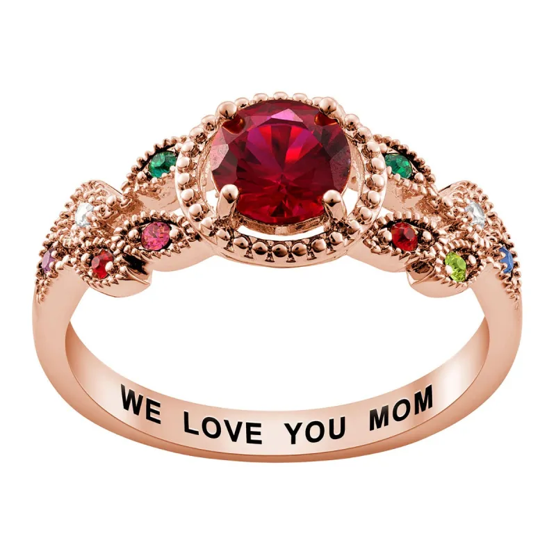 14K Rose Gold Plated Mother's Family Birthstone Ring sold by Limoges Jewelry