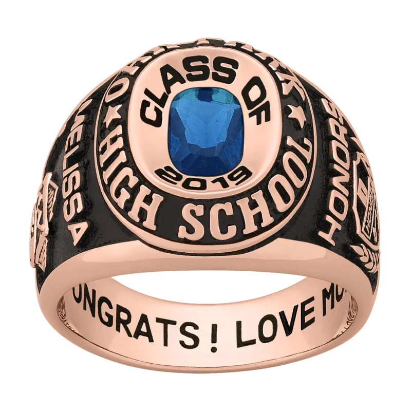 Ladies 14K Rose Gold over Sterling Double Row Traditional Birthstone Class Ring sold by Limoges Jewelry