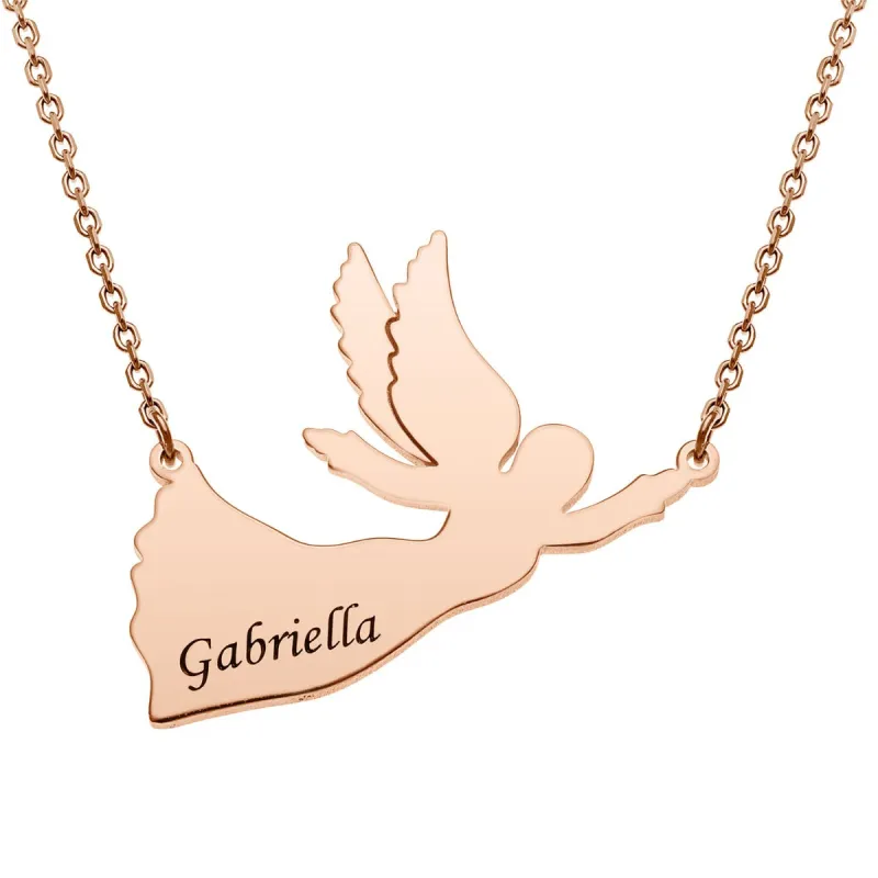 14K Rose Gold Plated Engraved Name Angel Necklace sold by Limoges Jewelry