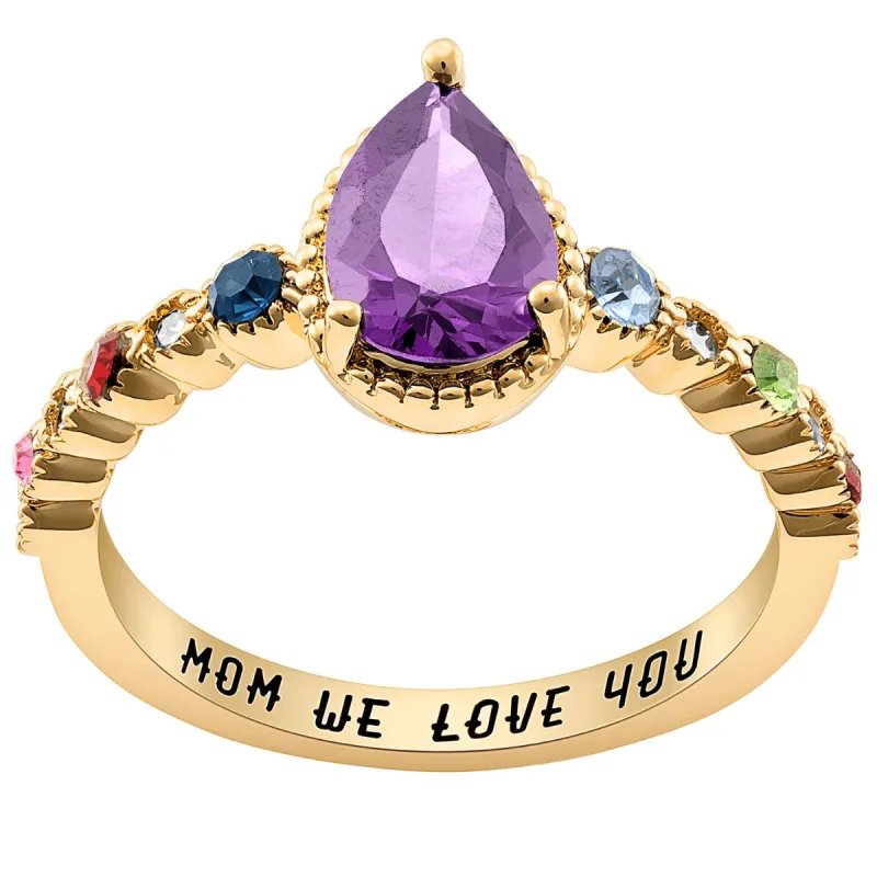 14K Gold Plated Mother's Pear and Family Birthstone Ring sold by Limoges Jewelry