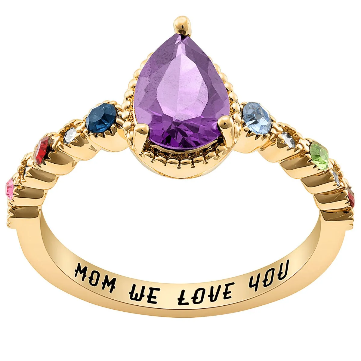 14K Gold Plated Mother's Pear and Family Birthstone Ring sold by Limoges Jewelry