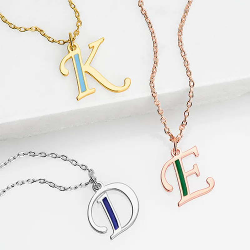 Enamel Script Initial Necklace sold by Limoges Jewelry