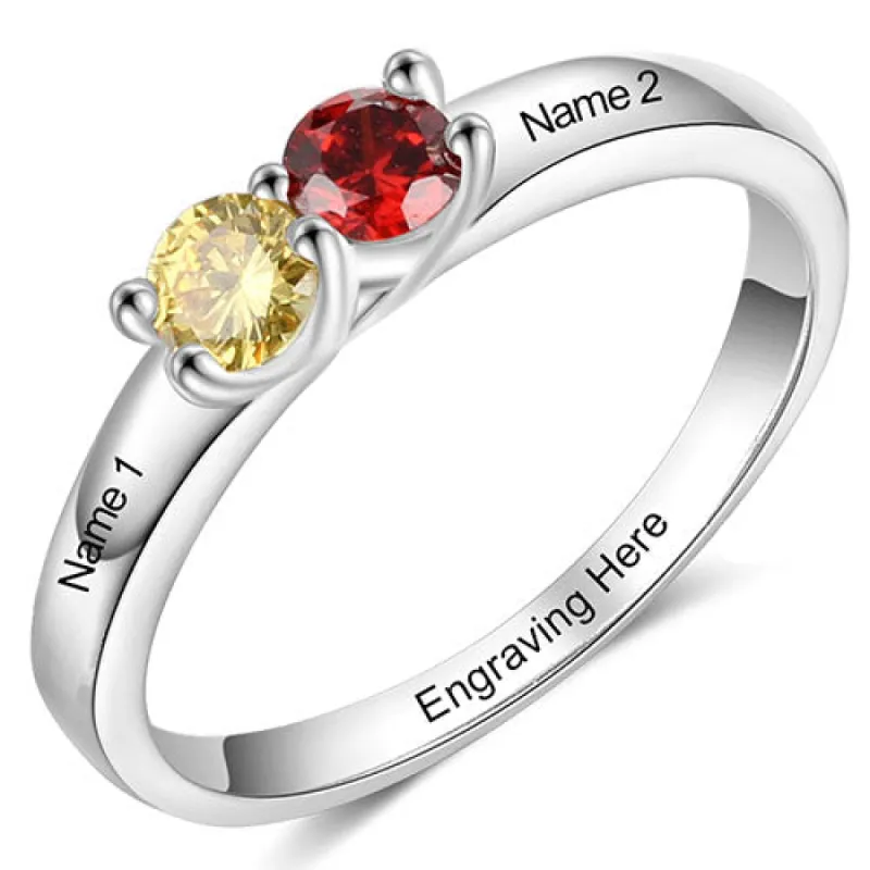 Silver Plated Engraved 2 Birthstone Ring sold by Limoges Jewelry