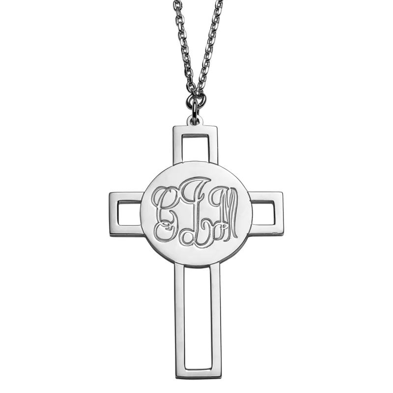 Sterling Silver Engraved Monogram Cross Necklace sold by Limoges Jewelry
