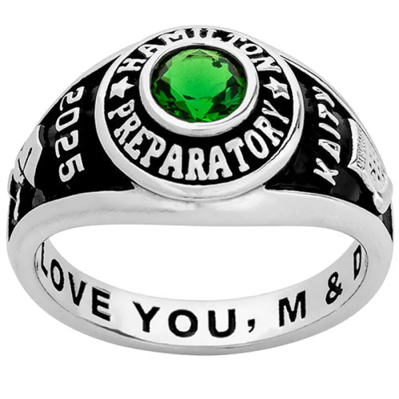 Ladies' Silver Plated Traditional Round Birthstone Class Ring sold by Limoges Jewelry