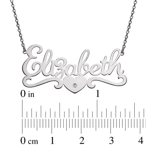 Sterling Silver Script Name with Diamond Accent Heart Scroll Necklace sold by Limoges Jewelry product image thumbnail 4