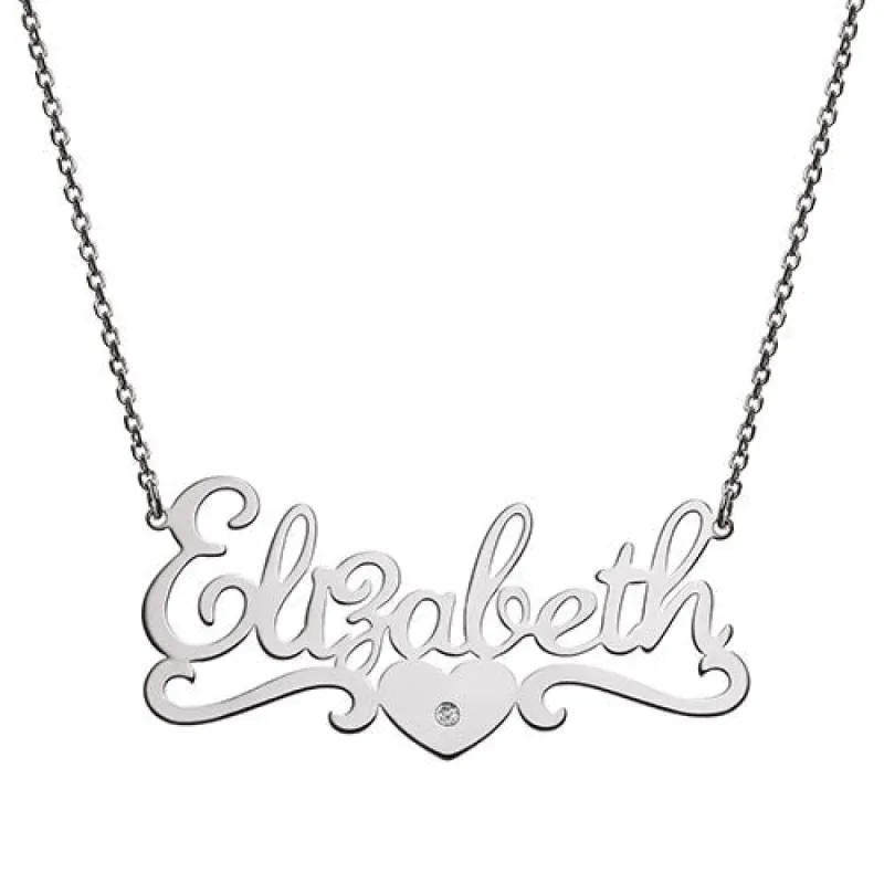 Sterling Silver Script Name with Diamond Accent Heart Scroll Necklace sold by Limoges Jewelry