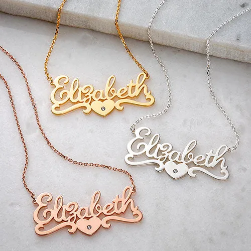 Sterling Silver Script Name with Diamond Accent Heart Scroll Necklace sold by Limoges Jewelry product image thumbnail 3