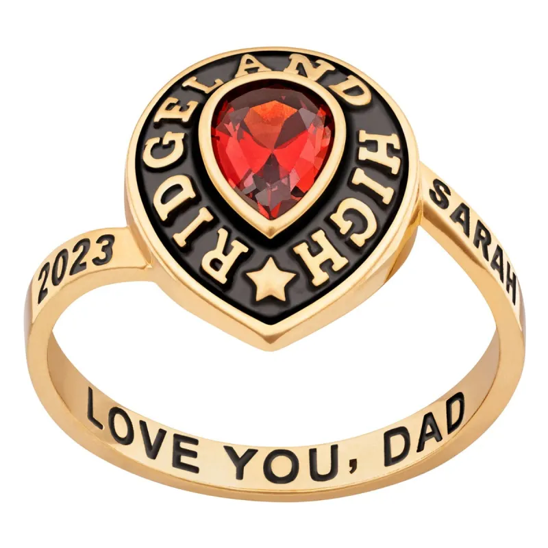 Ladies' Yellow Celebrium Pear Birthstone Class Ring sold by Limoges Jewelry