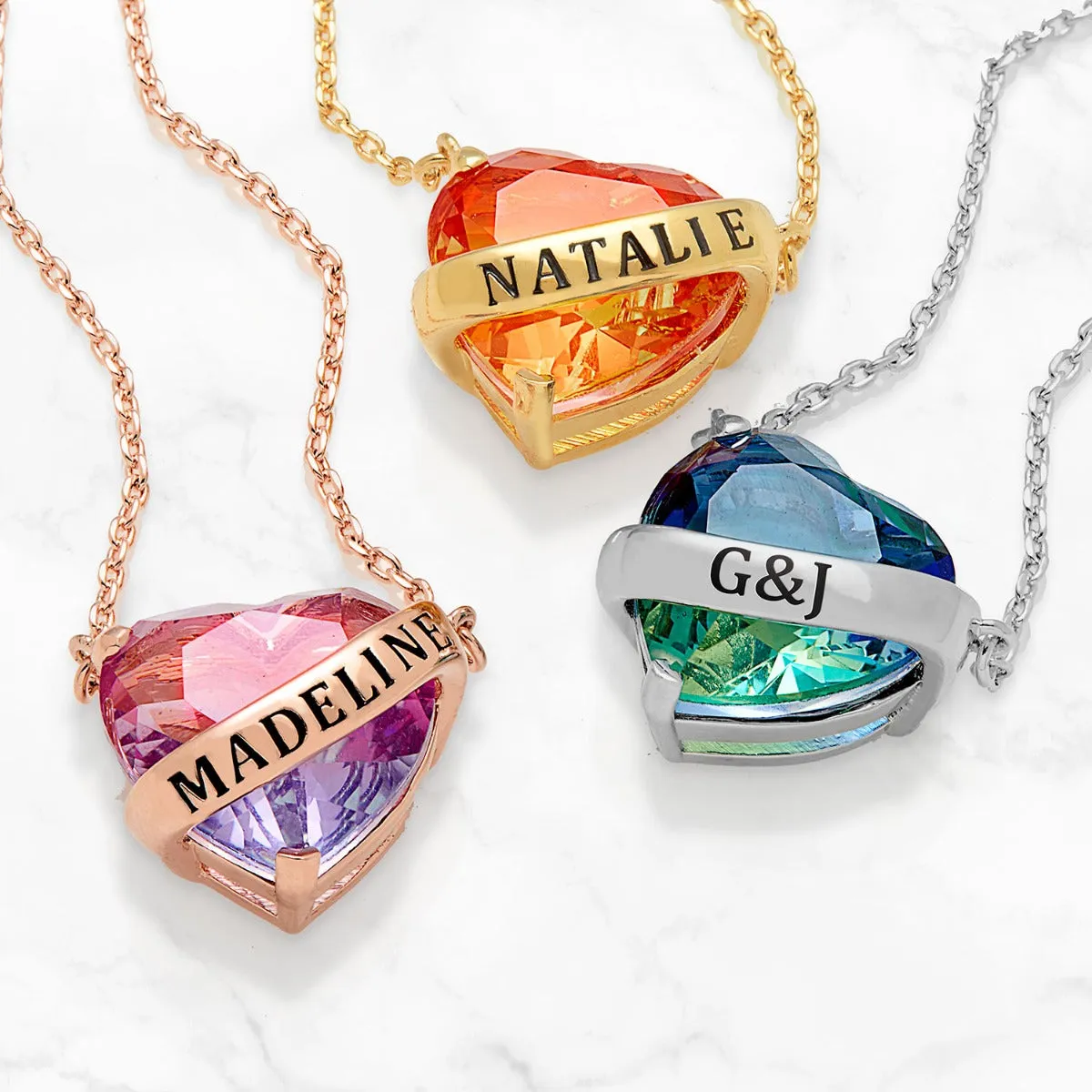 Bold Name Wrapped Iridescent Heart Necklace sold by Limoges Jewelry