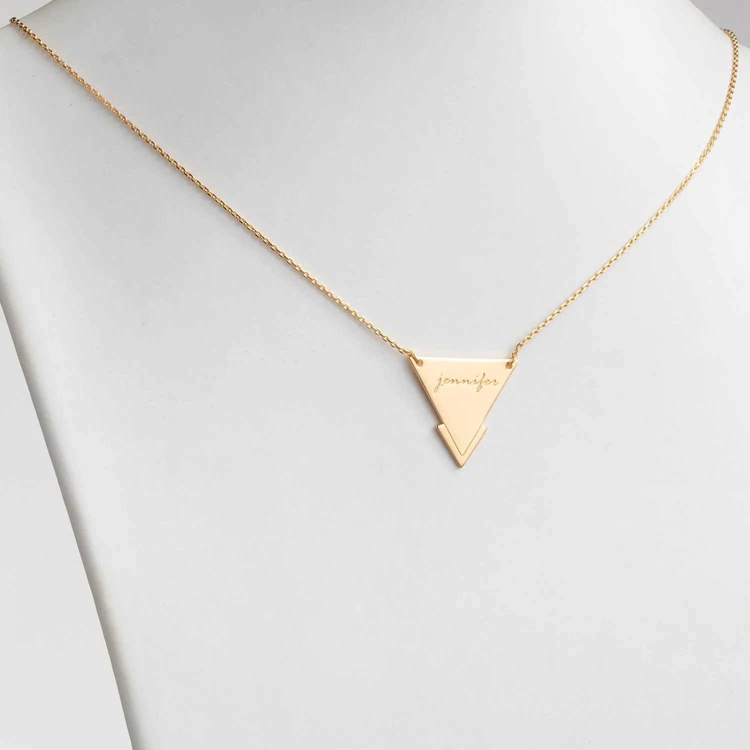 14K Gold over Sterling Engraved Name Triangle Necklace sold by Limoges Jewelry product image thumbnail 2