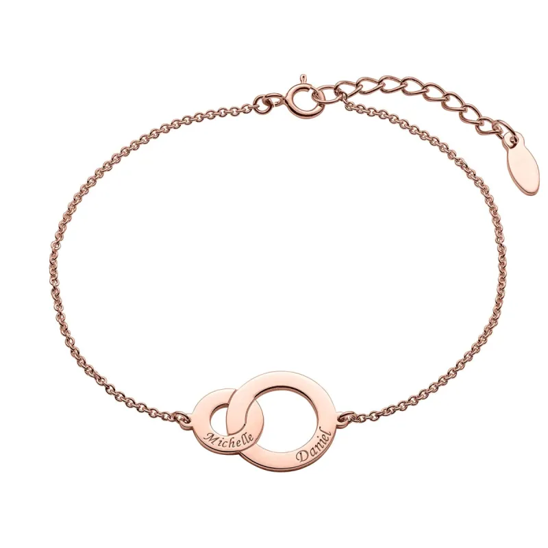 14K Rose Gold Plated Engraved Names Interlocking Circles Bracelet sold by Limoges Jewelry