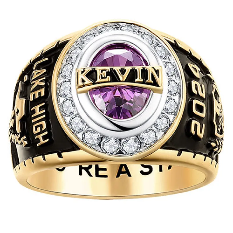 Men's 14K Gold Plated Traditional CZ Oval Stone Personalized Top Class Ring sold by Limoges Jewelry