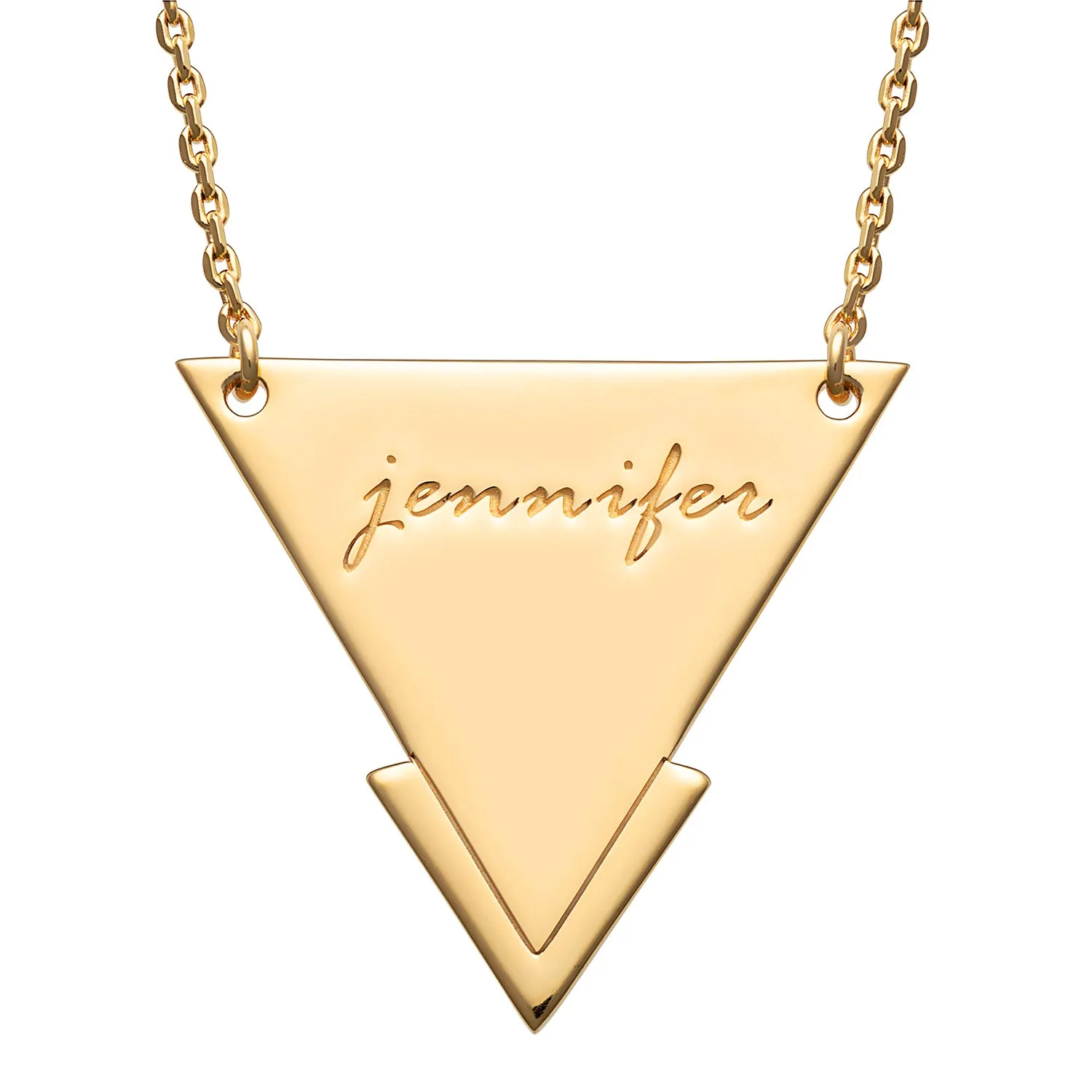 14K Gold over Sterling Engraved Name Triangle Necklace sold by Limoges Jewelry