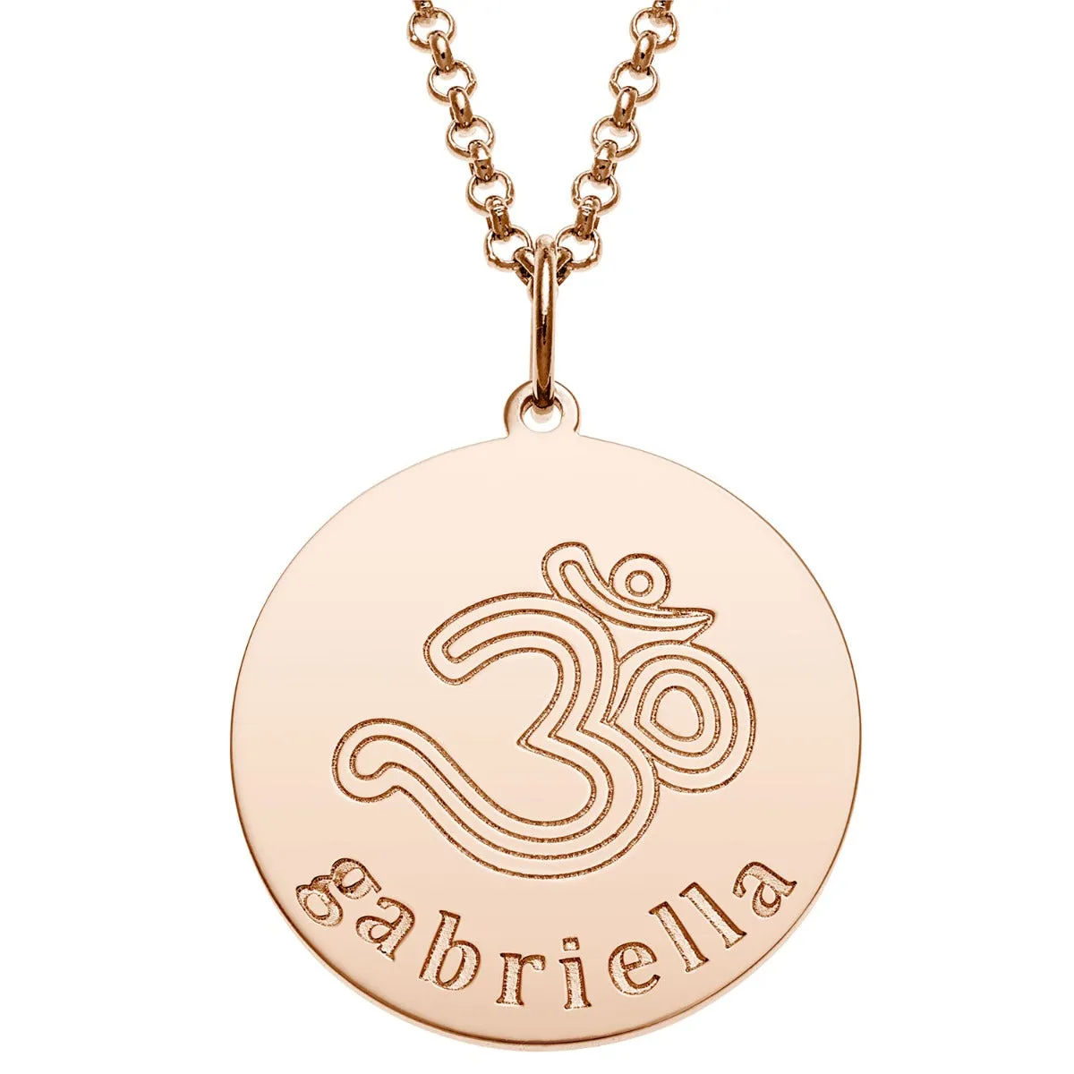 14K Rose Gold Plated Engraved Name and Om Symbol Disc Necklace sold by Limoges Jewelry