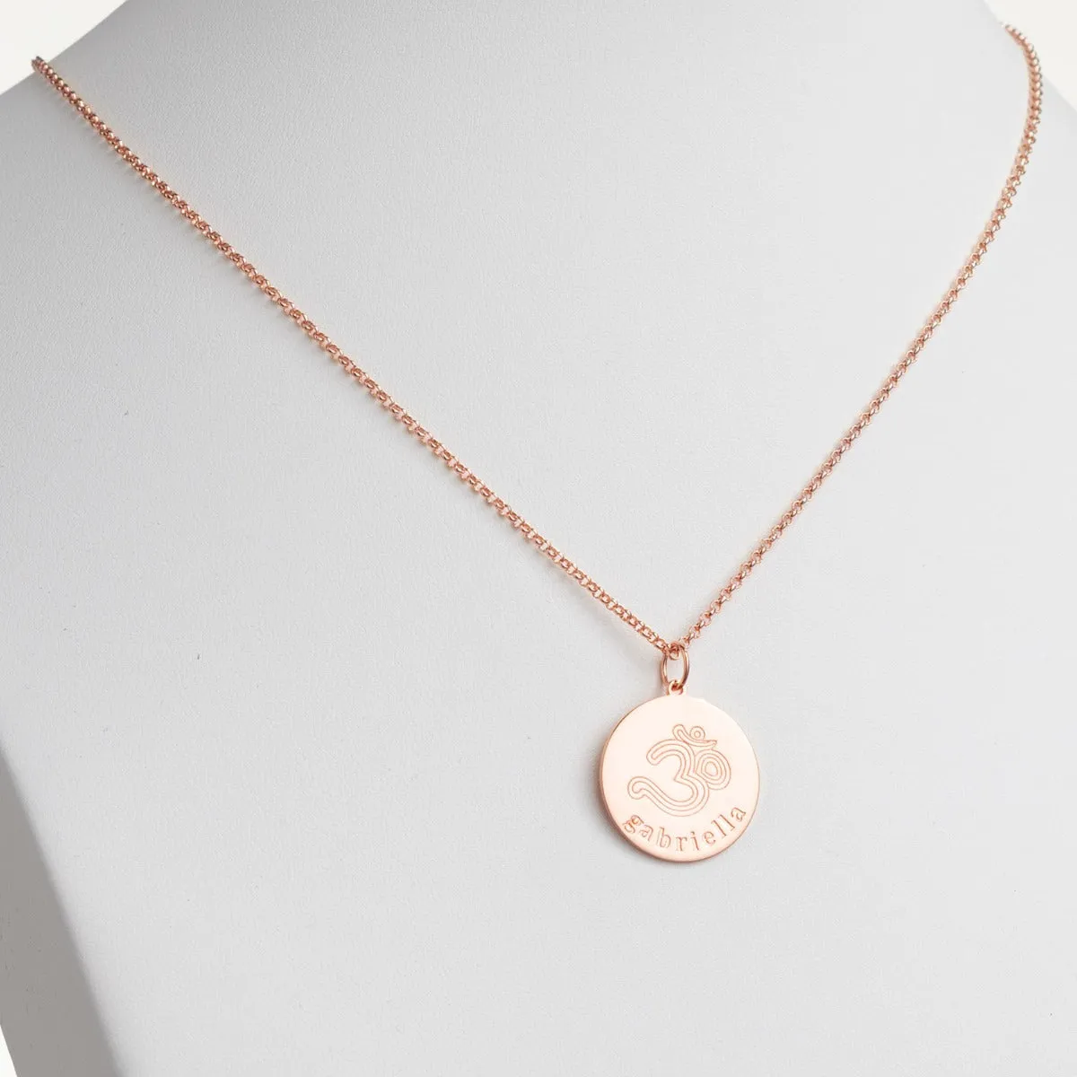 14K Rose Gold Plated Engraved Name and Om Symbol Disc Necklace sold by Limoges Jewelry product image thumbnail 2