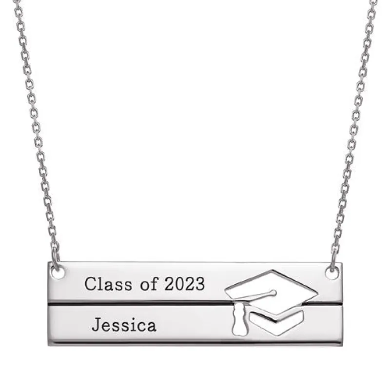Sterling Silver Engraved Graduation Bar Necklace sold by Limoges Jewelry