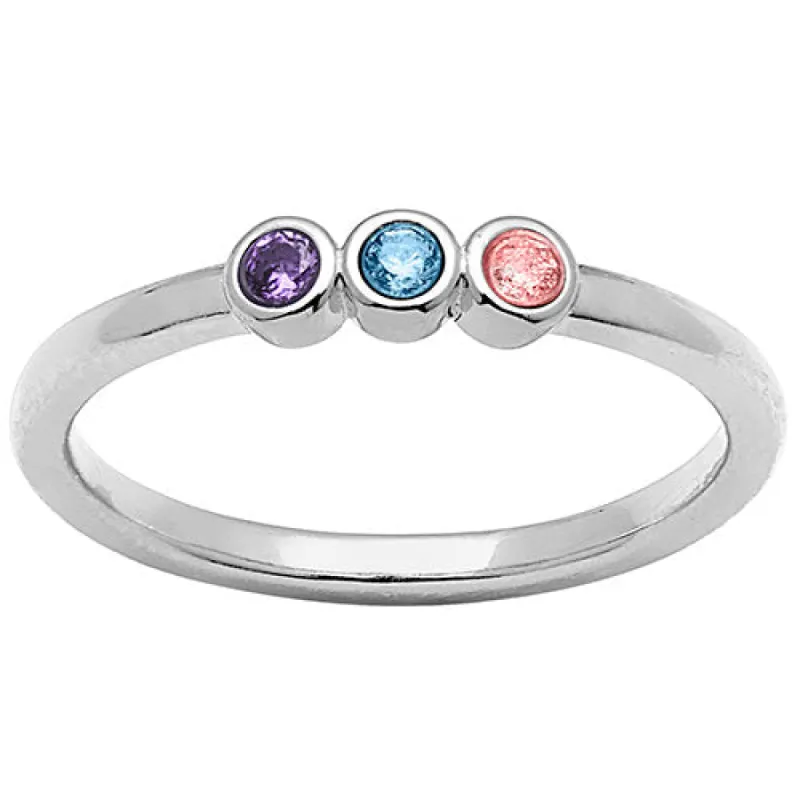Silver Plated Petite Three Birthstone Ring sold by Limoges Jewelry