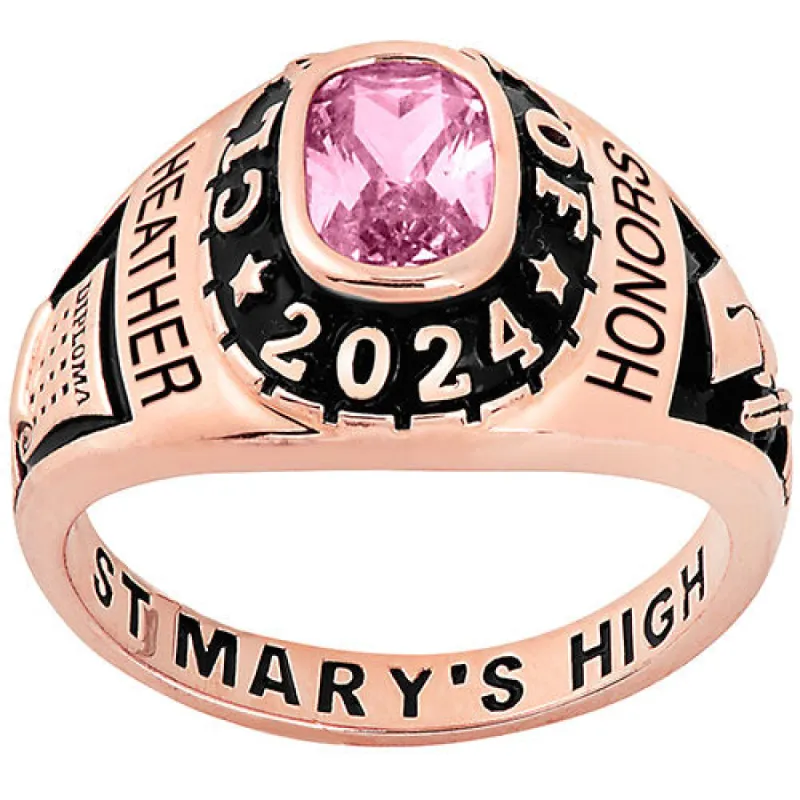 Women's 14K Rose Celebrium Birthstone 2024 Class Ring sold by Limoges Jewelry