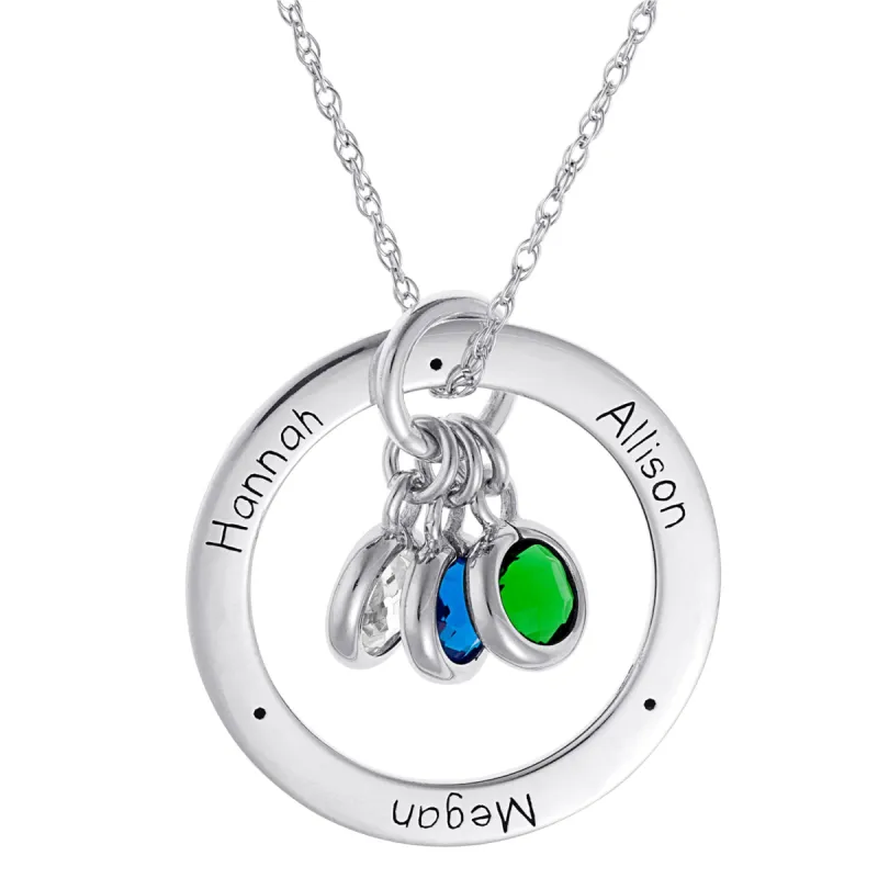 Sterling Silver Personalized Family Name with Birthstones Necklace sold by Limoges Jewelry