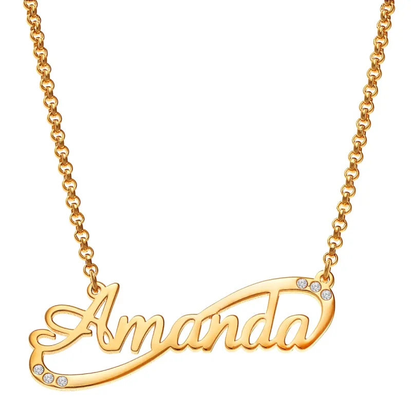 14K Gold over Sterling Script Name Infinity Necklace with Diamond Accent sold by Limoges Jewelry