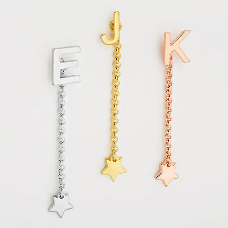 Initial Earring with Star Dangle Button Drop Earrings sold by Limoges Jewelry