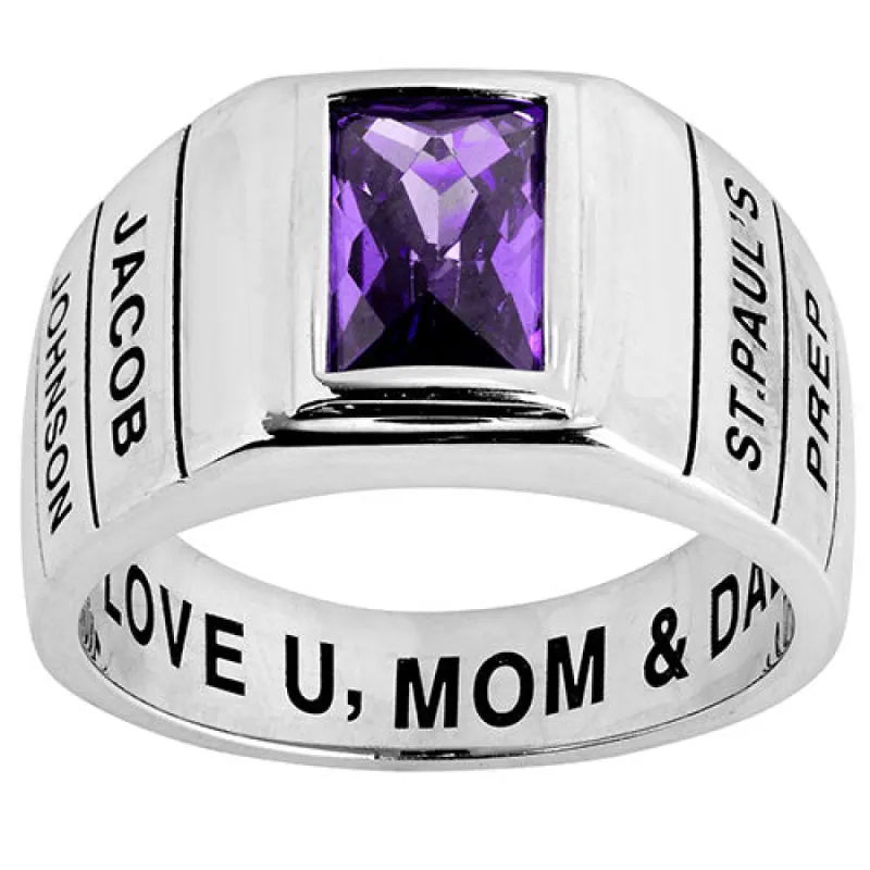 Men's Sterling Silver Checkerboard Birthstone Class Ring sold by Limoges Jewelry