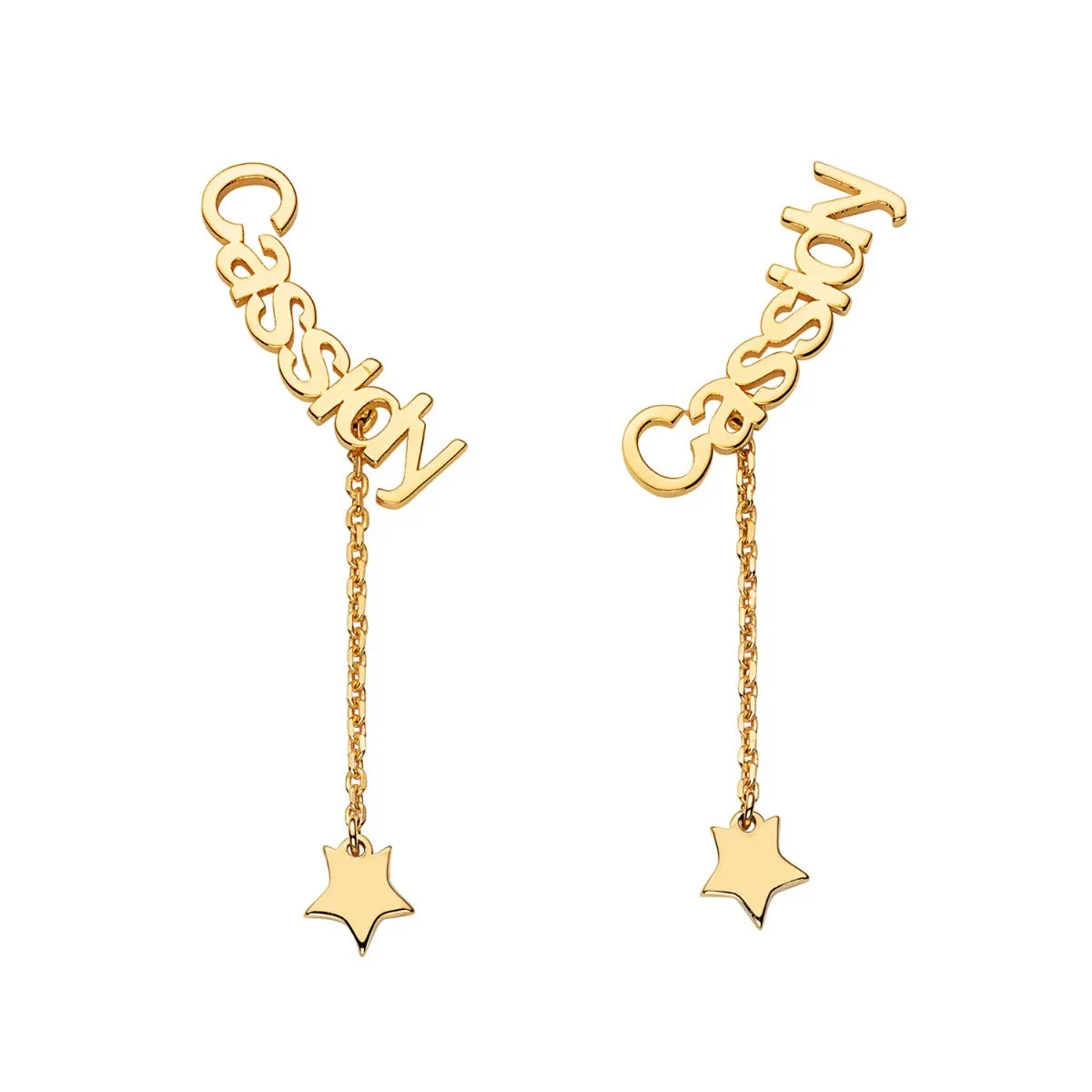 14K Gold over Sterling Name with Star Charm Dangle Crawler Earrings sold by Limoges Jewelry