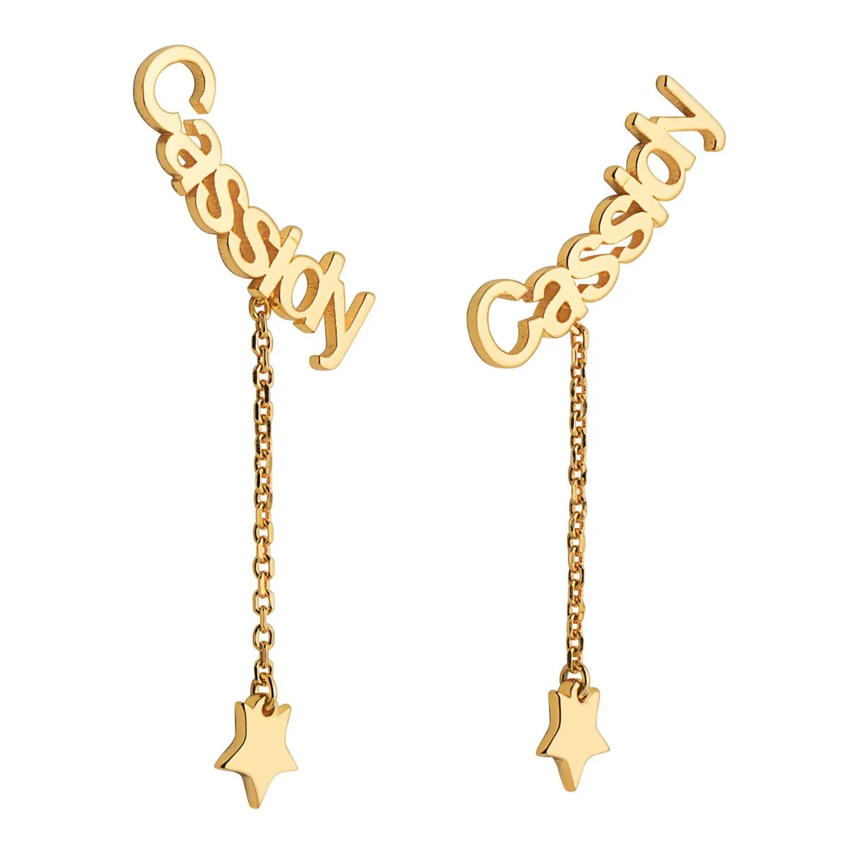 14K Gold over Sterling Name with Star Charm Dangle Crawler Earrings sold by Limoges Jewelry product image thumbnail 3