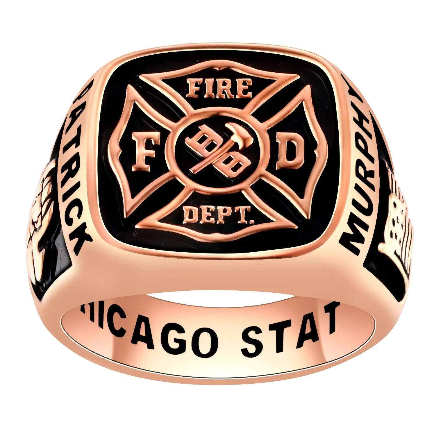 Men's Rose Gold over Sterling Fire Dept First Responder Ring sold by Limoges Jewelry