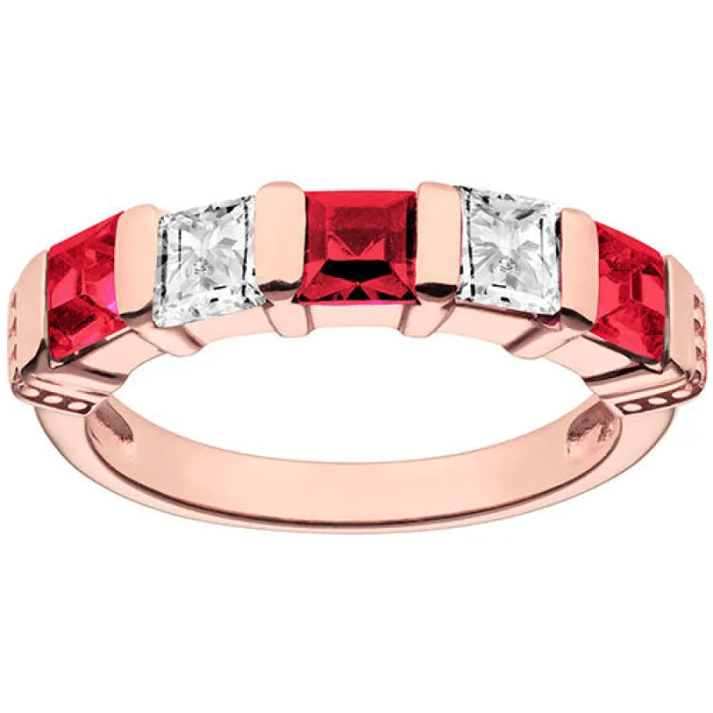 14K Rose Gold Plated Simulated Ruby and Clear Crystal 5 Stone Ring sold by Limoges Jewelry