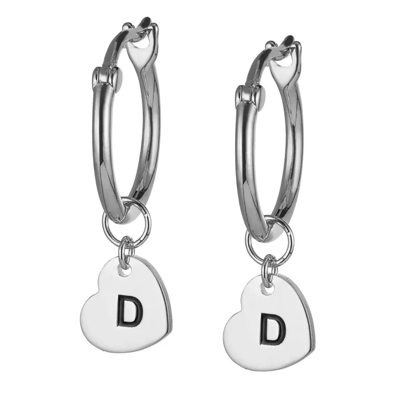 Silver Plated Heart Initials Huggie Earrings sold by Limoges Jewelry