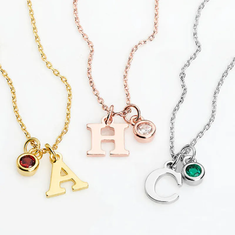 Initial Charm and Birthstone Cluster Necklace sold by Limoges Jewelry