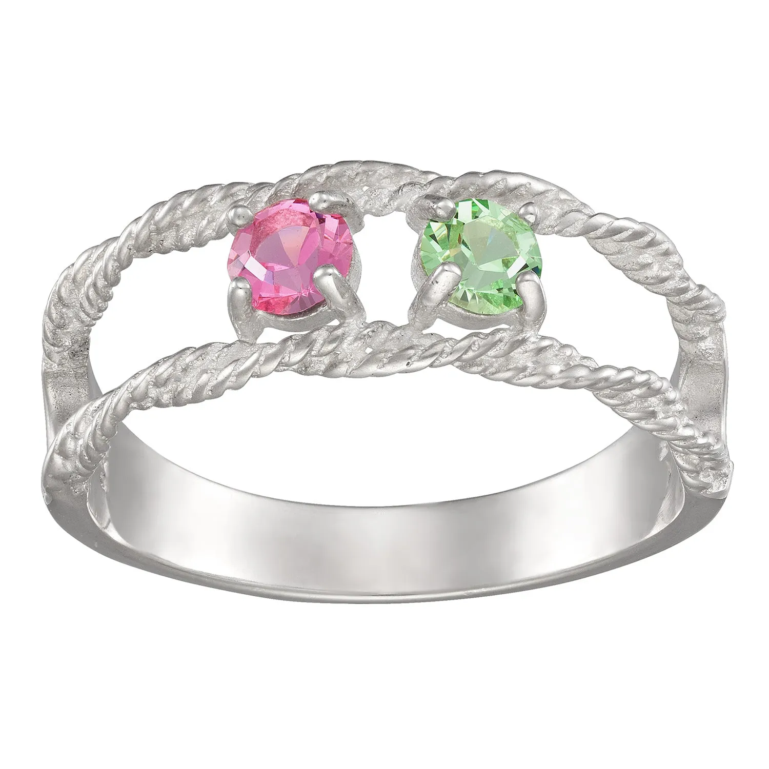 Sterling Silver Family Rope Birthstone Ring - 2 Stones sold by Limoges Jewelry