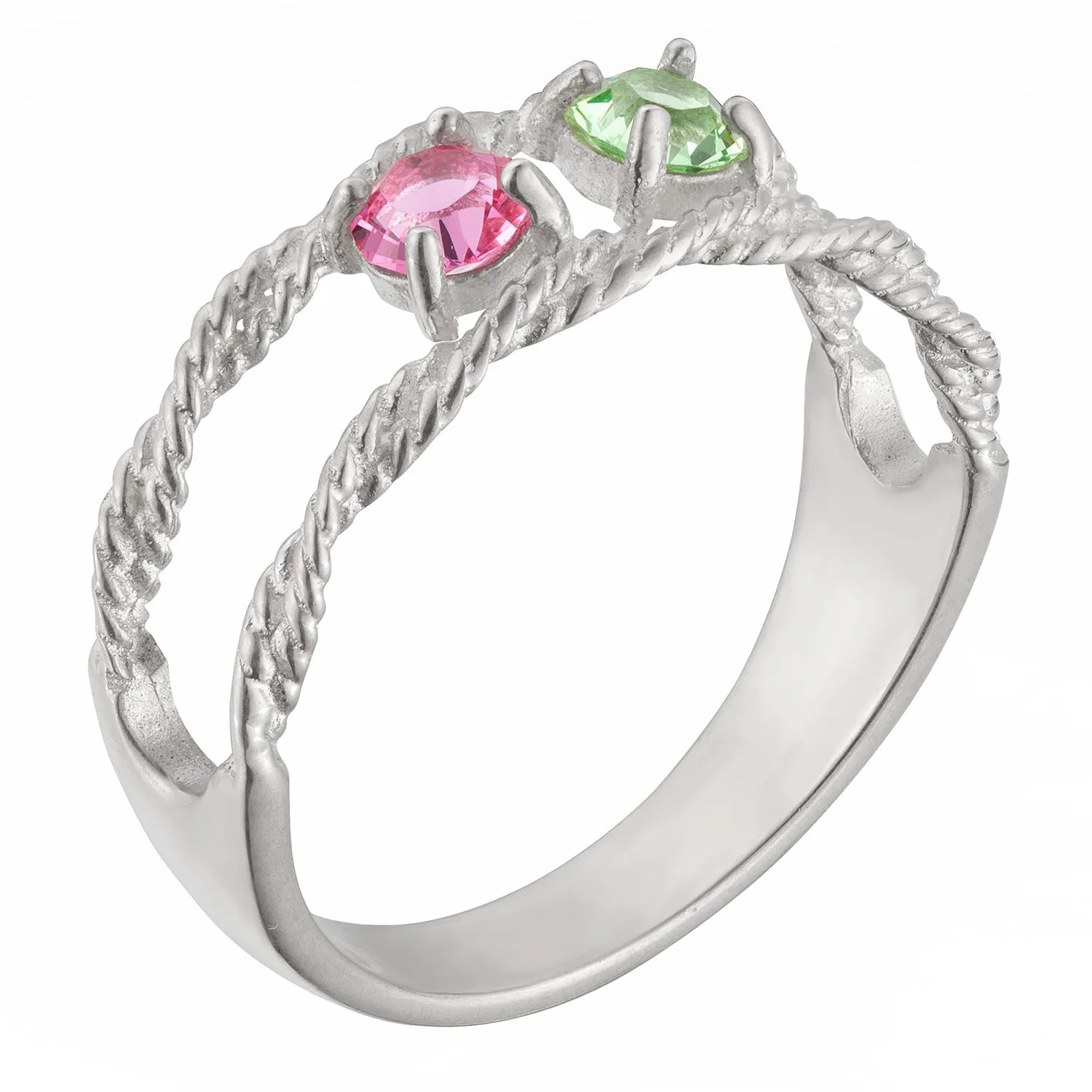 Sterling Silver Family Rope Birthstone Ring - 2 Stones sold by Limoges Jewelry product image thumbnail 2