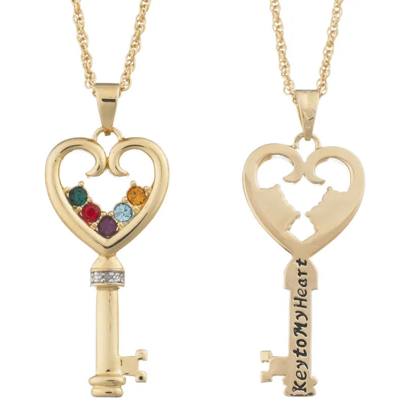 Key to my Heart Family Birthstone Necklace sold by Limoges Jewelry