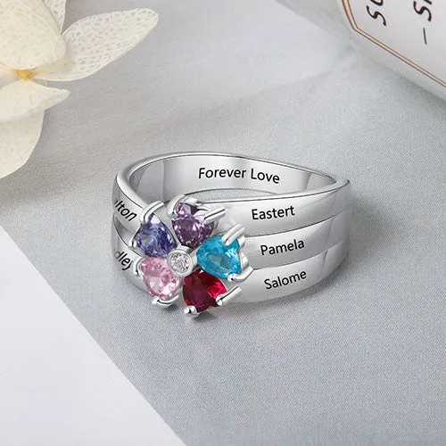 Sterling Silver Heart Birthstone Family Name Bypass Ring sold by Limoges Jewelry product image thumbnail 3