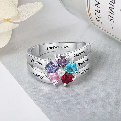 Sterling Silver Heart Birthstone Family Name Bypass Ring sold by Limoges Jewelry product image thumbnail 2